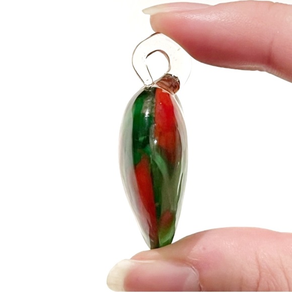 Large Art Glass Heart Necklace Pendant Red Green White Holiday Christmas Swirl - Picture 6 of 11